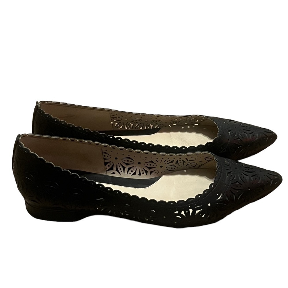 Carolinna Espinosa black perforated leather pointed toe ballet flat